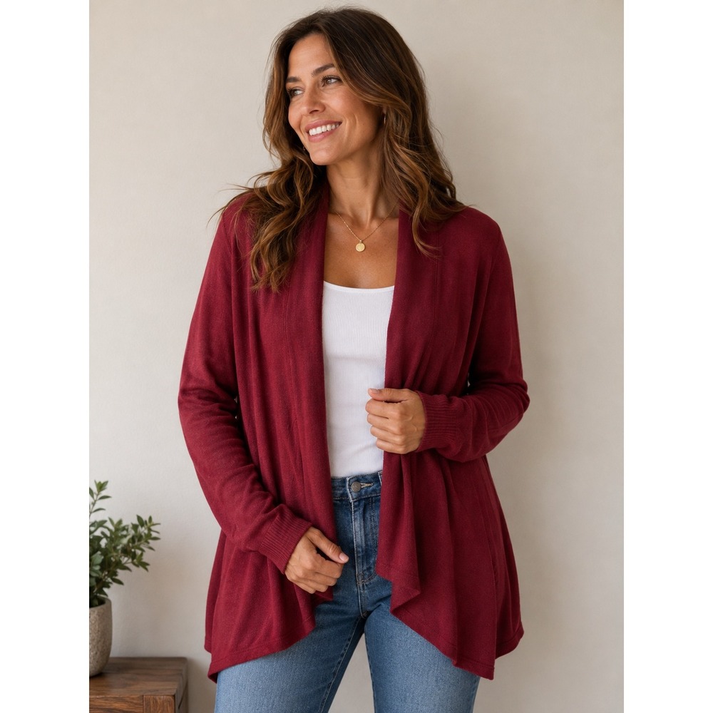 Athleta Pranayama Wrap Cardigan Dark Red XL 882498-12 Open Front Shawl‎ Collar